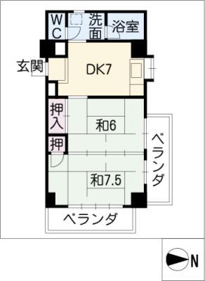 第1アリストマンション(2DK/3階)の間取り写真