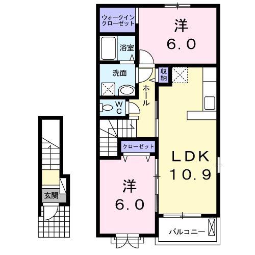 ジュネス新木(2LDK/2階)の間取り写真