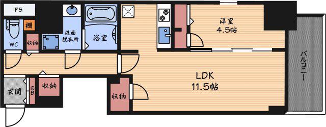 S-RESIDENCE阿波座BOUNCY(1LDK/2階)の間取り写真