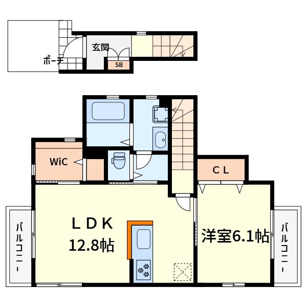 フィカーサ土室(1LDK/2階)の間取り写真