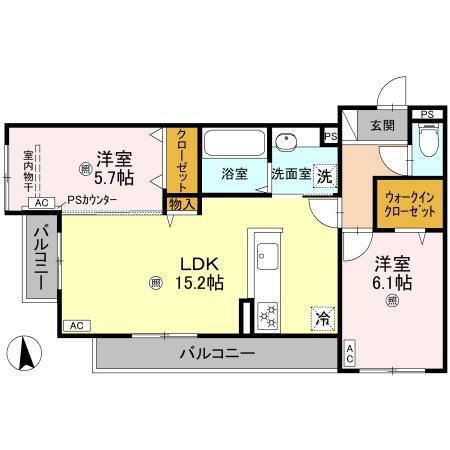 パサログランデ賑町(2LDK/3階)の間取り写真
