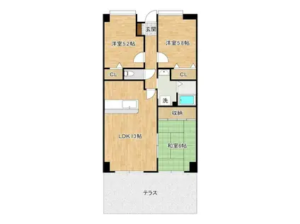 ヴィラ森田(3LDK/1階)の間取り写真