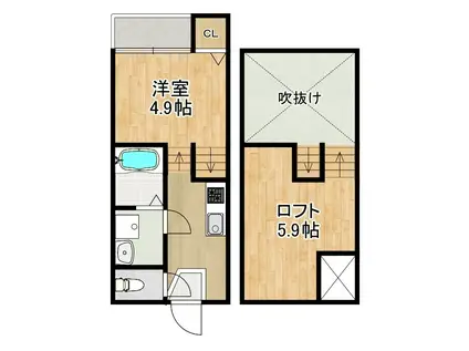 MODERN PALAZZO ISAHAYA HATTEN(1SK/2階)の間取り写真