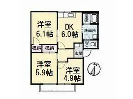 オーキッド倉敷II C棟(3DK/1階)の間取り写真