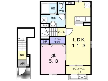 カーサ・ベル(1LDK/2階)の間取り写真