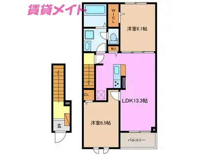 リリックハイム A棟(2LDK/2階)の間取り写真