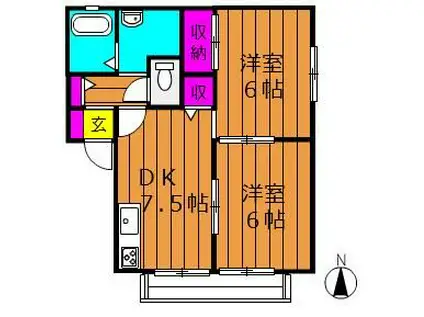 サンクオーレII(2DK/2階)の間取り写真