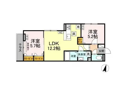 セレスティア興野(2LDK/1階)の間取り写真