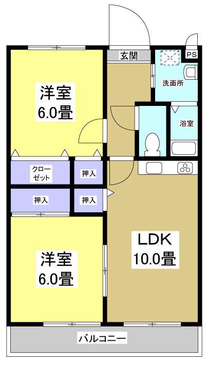 マンション紫雲E棟(2LDK/2階)の間取り写真