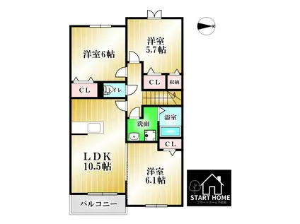 パークアクシス オストB(3LDK/2階)の間取り写真