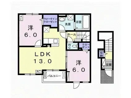 ル・トン・セラン(2LDK/2階)の間取り写真