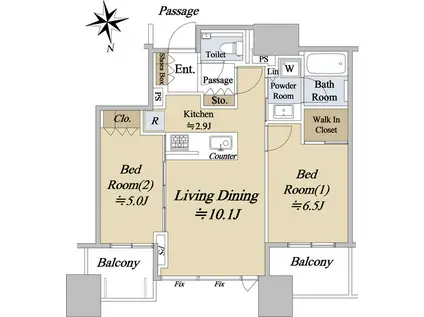シティタワー大阪本町(2LDK/36階)の間取り写真