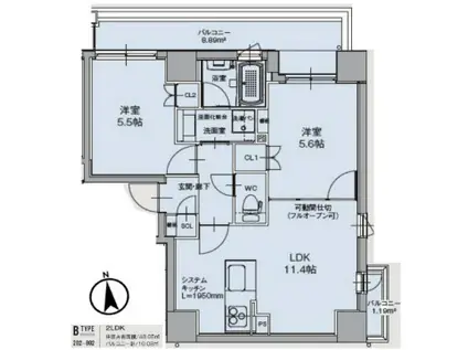 W上町台(2LDK/8階)の間取り写真