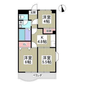 T.HAMハイツ花園(3K/6階)の間取り写真