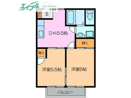 ソレアード(2DK/1階)の間取り写真