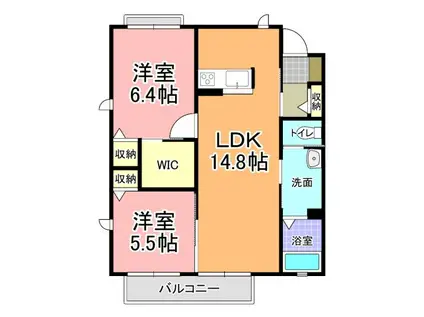 カモミール千波(2LDK/2階)の間取り写真
