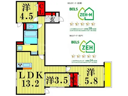 グラナーデ興野(3LDK/1階)の間取り写真