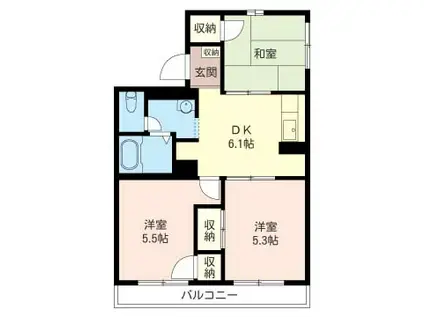 ウッドスクエア二俣川(3DK/2階)の間取り写真