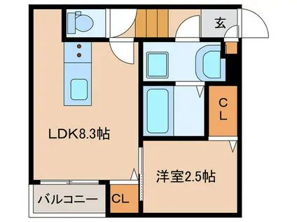 エクシア福大駅前A(1LDK/1階)の間取り写真