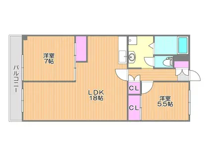 ラ・メール撫川(2LDK/3階)の間取り写真
