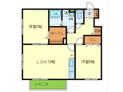 エスポワール住道(2LDK/2階)の間取り写真