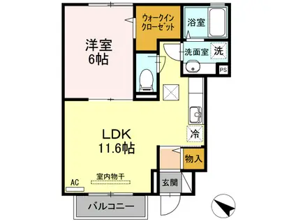 ヴィブァン A棟(1LDK/1階)の間取り写真
