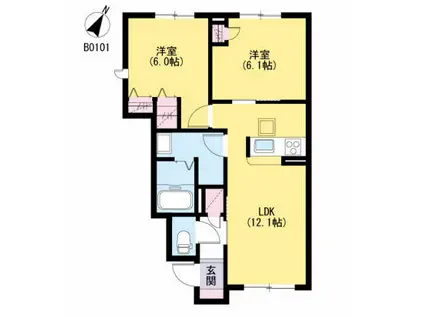 クレストールアベニュー II棟(2LDK/1階)の間取り写真