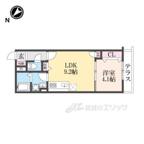 レーヴ・ヴィル東福寺(1LDK/1階)の間取り写真