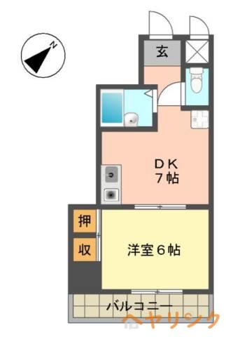 第五名昭ビル(1DK/6階)の間取り写真