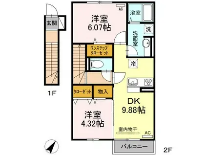 みつばち本町III(2DK/2階)の間取り写真