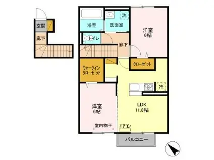 カーサ・ケー(2LDK/1階)の間取り写真