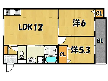 クリエオーレ新鴻池(2LDK/3階)の間取り写真