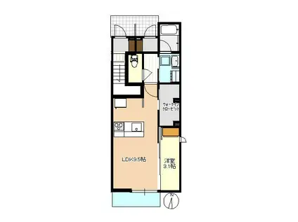 グラシア城ヶ丘A棟(1LDK/2階)の間取り写真