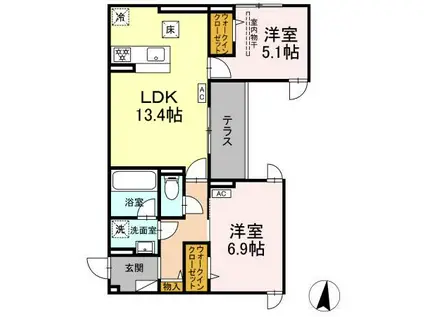 D PAINA 子母口 II(2LDK/1階)の間取り写真