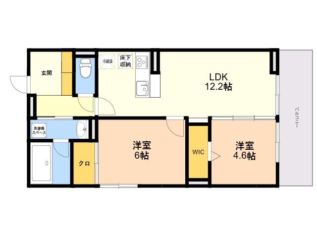リヴィエール友丘(2LDK/1階)の間取り写真