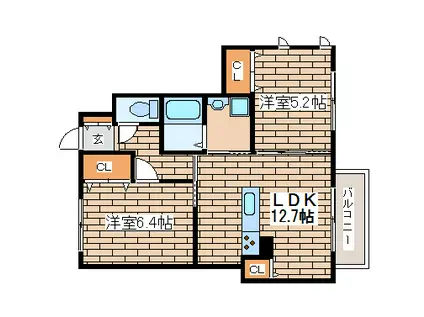 リンデン桜木(2LDK/1階)の間取り写真