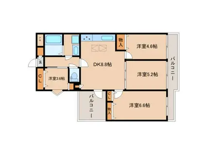 ライオンズマンション学園前412(4DK/4階)の間取り写真