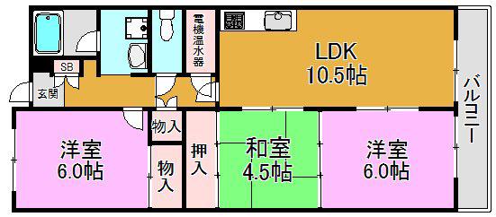 フローラ長田(3LDK/4階)の間取り写真