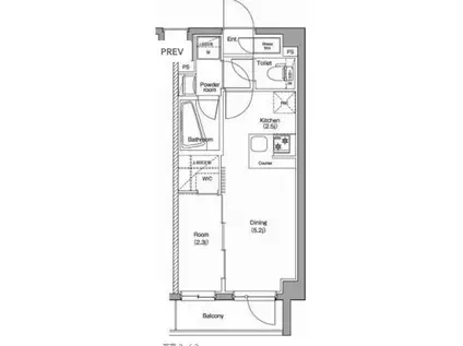 PREMIUM CUBE 品川戸越 DEUX(1DK/2階)の間取り写真
