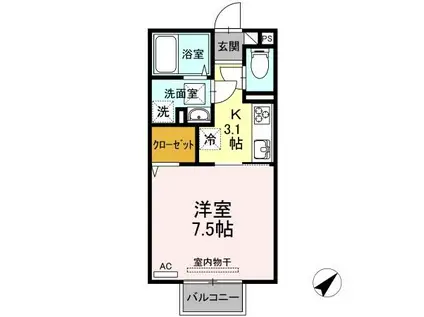 カレッジタウン E・F棟(1K/1階)の間取り写真