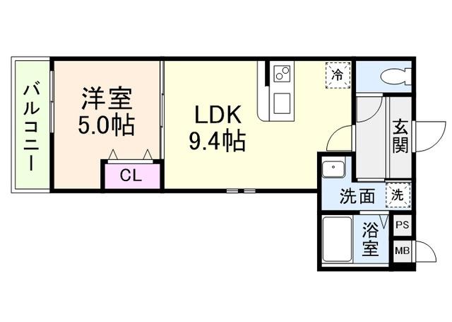 フジパレス住吉遠里小野V番館(1LDK/1階)の間取り写真