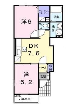 ブルックサイド(2DK/1階)の間取り写真