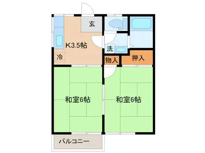 高部屋ハイツ(2K/1階)の間取り写真