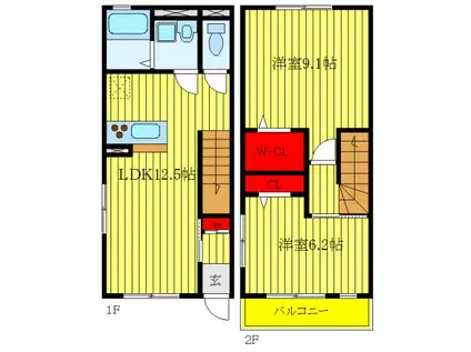 シェルト(2LDK/1階)の間取り写真