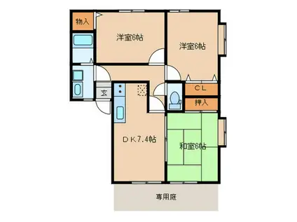 フォブ-ル・ドゥ青木A棟(3DK/1階)の間取り写真