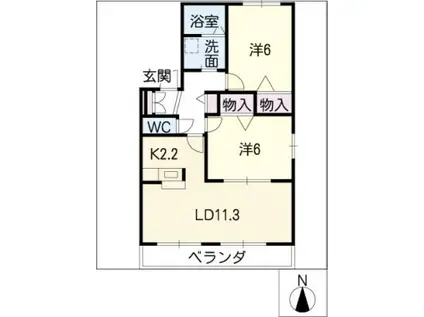 ヘーベルシャンテS棟(2LDK/1階)の間取り写真