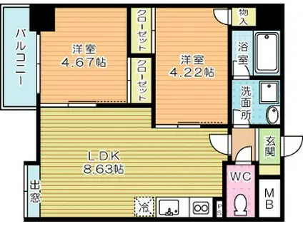 WINGS砂津(2LDK/10階)の間取り写真