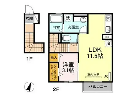 グリーンコート(1LDK/2階)の間取り写真