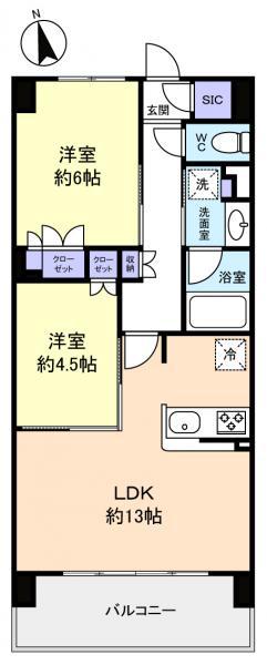 スカイグランデ津田沼(2LDK/1階)の間取り写真