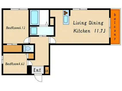 VILLA LA EUPHOR IA AKASHI・OKUBOCHO(2LDK/1階)の間取り写真